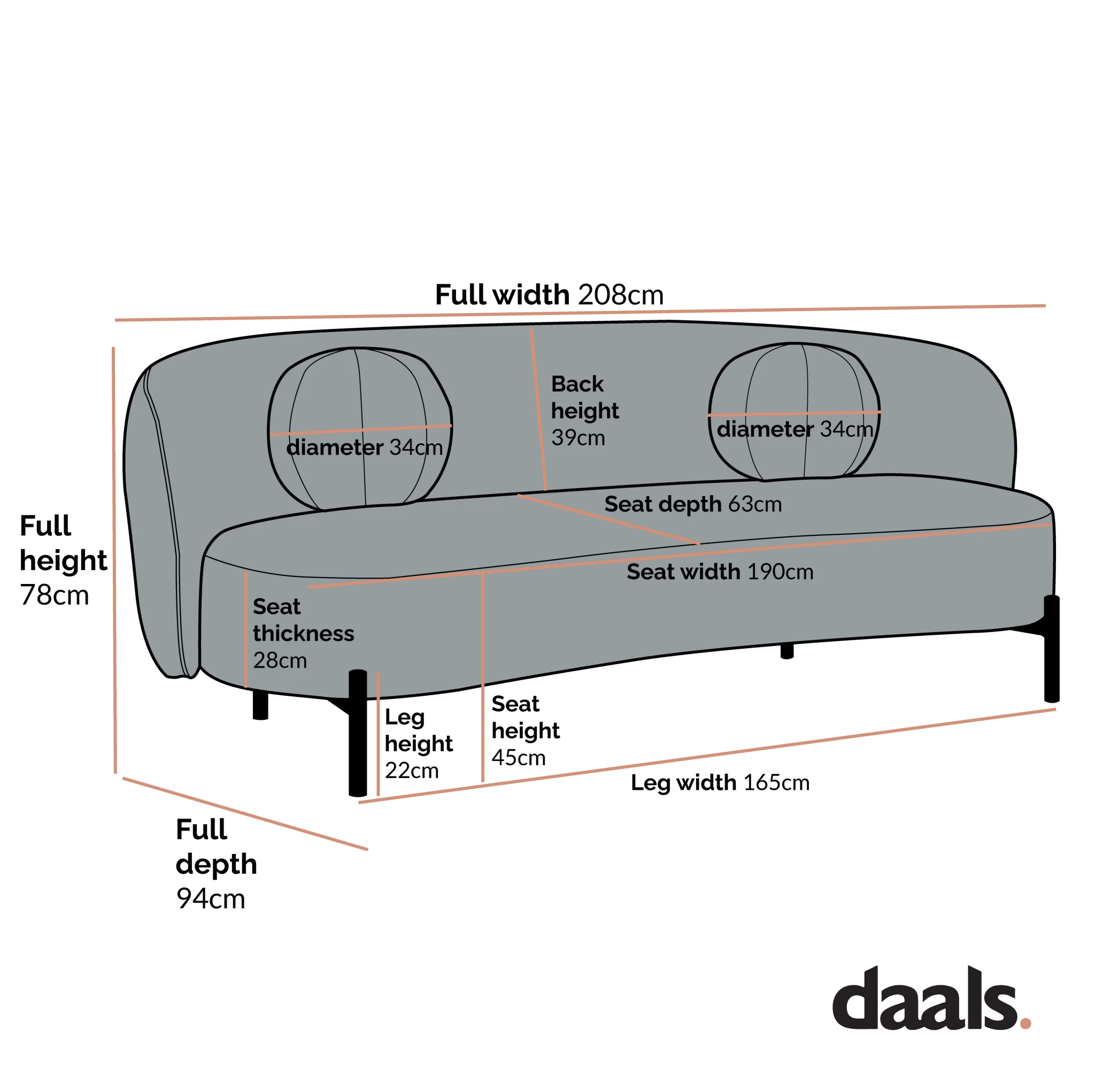 Amboise 3-Seater Curved Sofa with Ball Cushions, Julien Linen Blend - Image 9