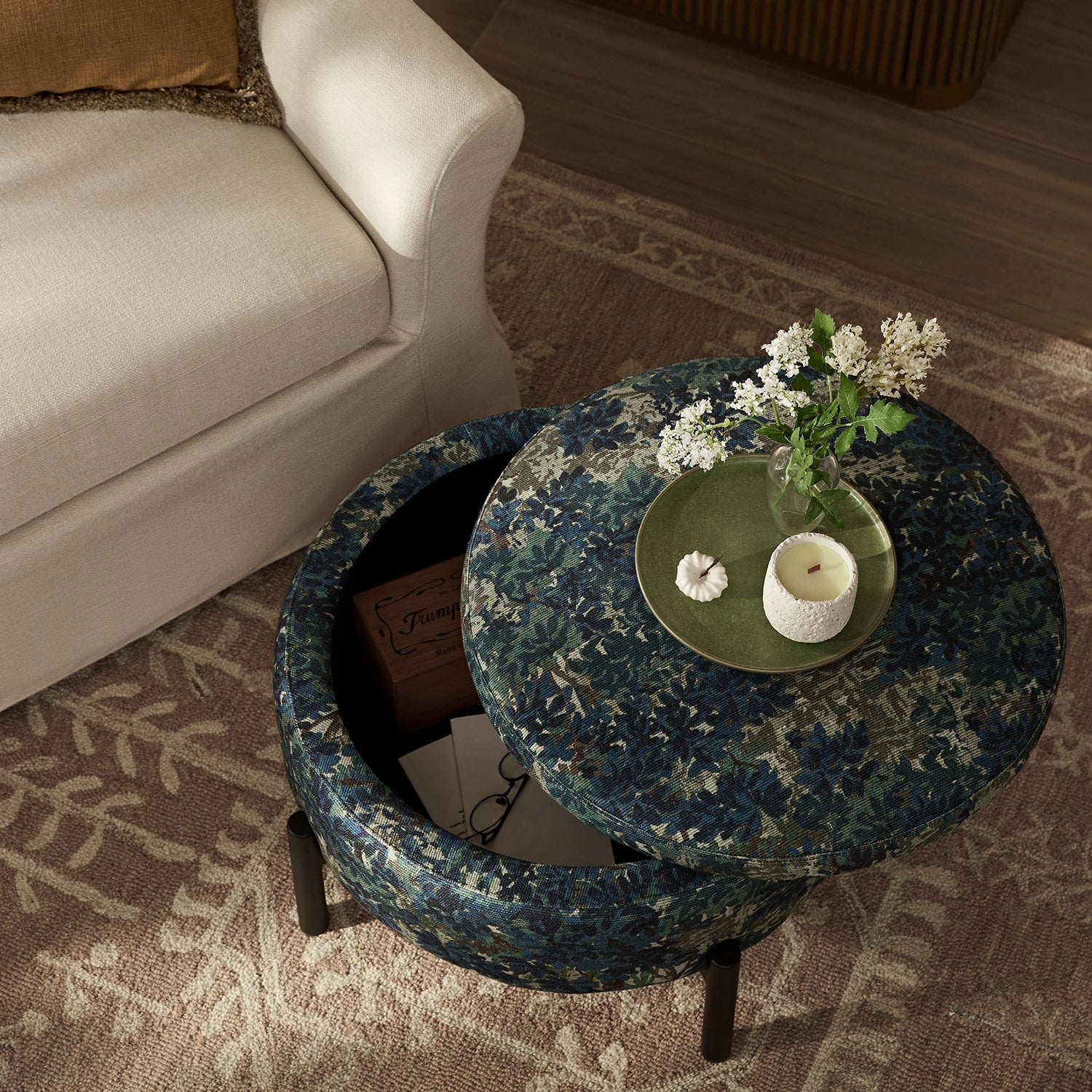 Amboise Round Storage Pouffe, Julien Linen Blend - Image 3