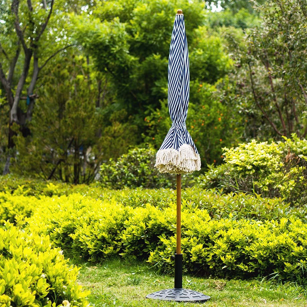 Gabriel Blue and White Striped Fringed Parasol with Tilt - Image 4