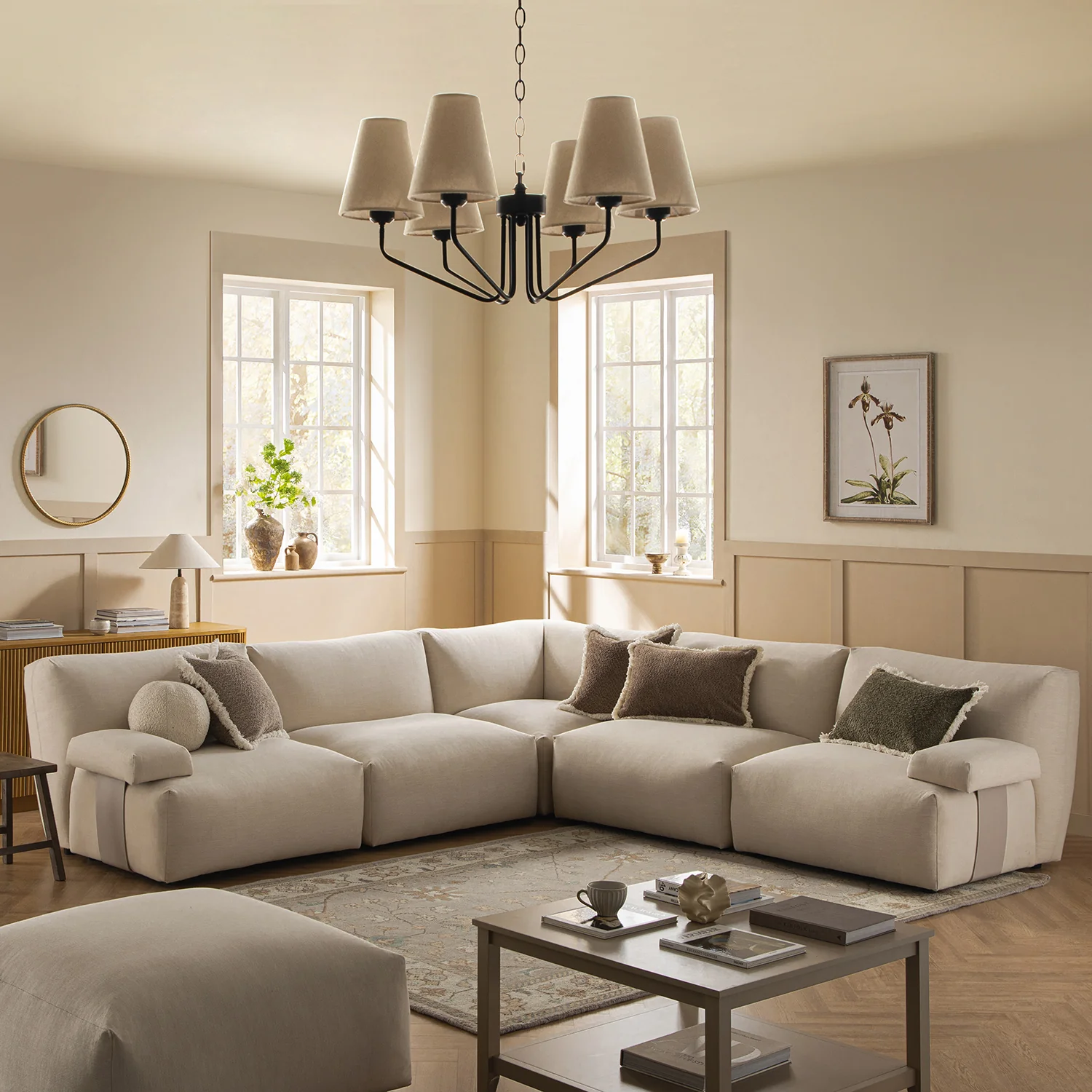 Carlyle Beige Cotton Blend Modular Sofa, Large Corner Set