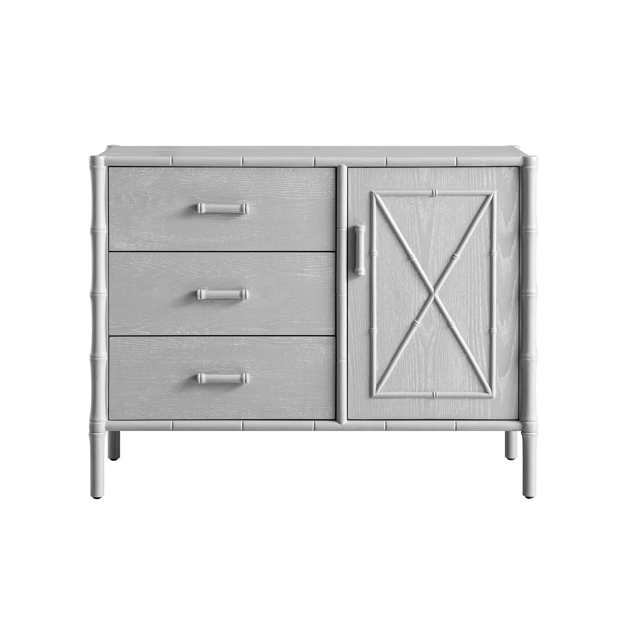 Elstowe Faux Bamboo 1-Door 3-Drawer Sideboard, Warm Grey - Image 7