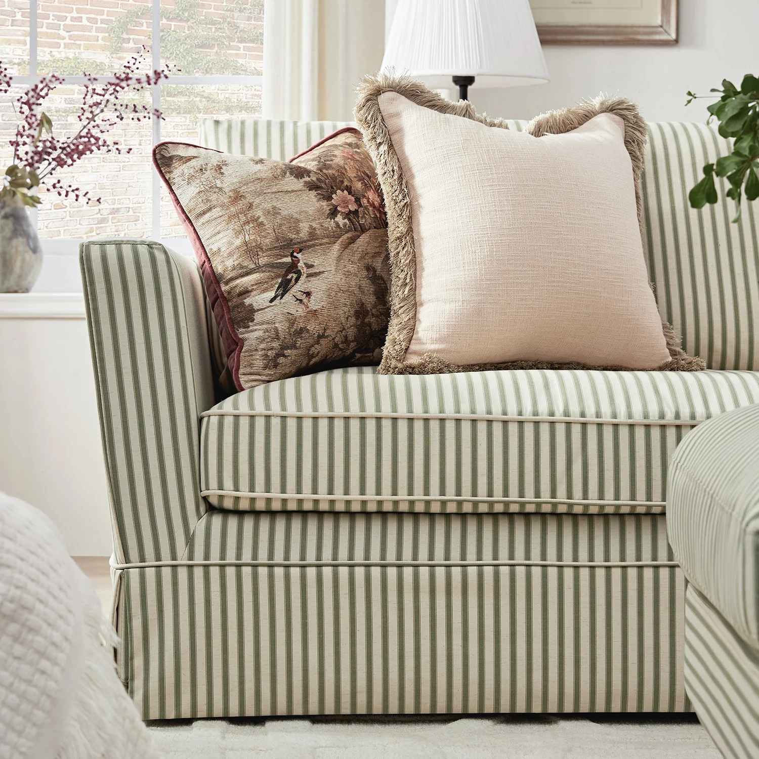 Fitz Skirted Large 3-Seater Sofa, Sage Striped Linen Blend - Image 6
