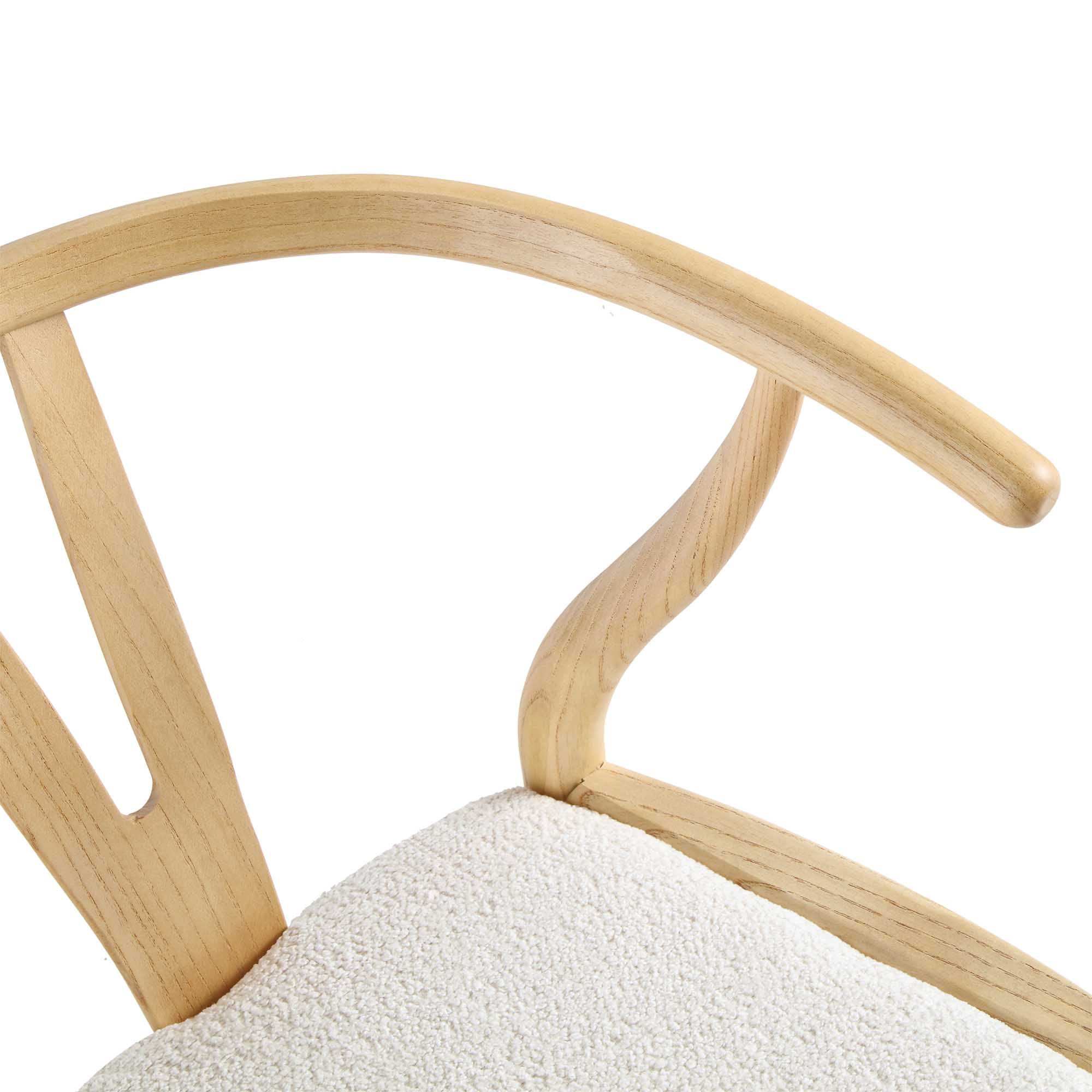 Hansel Wooden Dining Chair, Ivory White Boucle and Natural Frame - Image 8