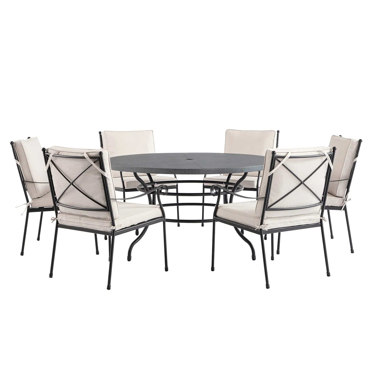 Haymes Indoor and Outdoor Metal 6-Seater Round Dining Set, Beige - Image 8