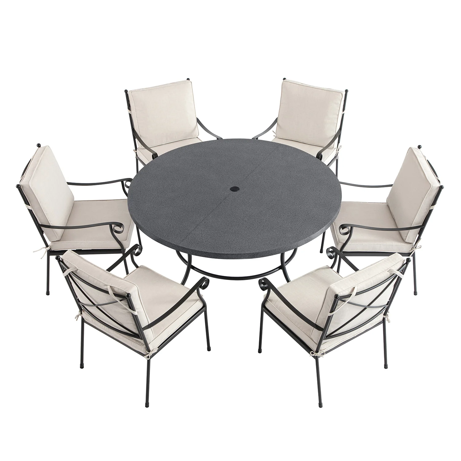 Haymes Indoor and Outdoor Metal 6-Seater Round Dining Set, Beige - Image 9
