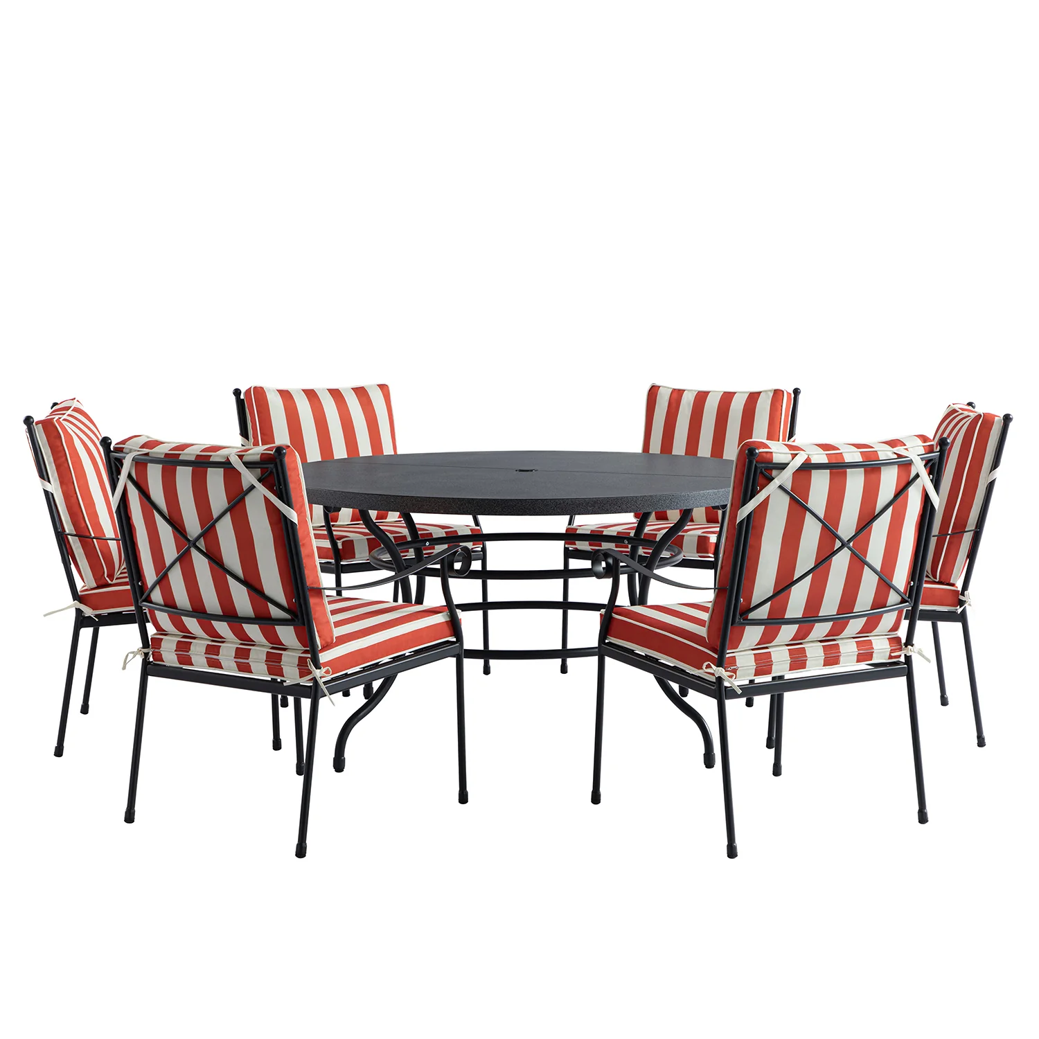 Haymes Indoor and Outdoor Metal 6-Seater Round Dining Set, Scarlet Stripe - Image 11