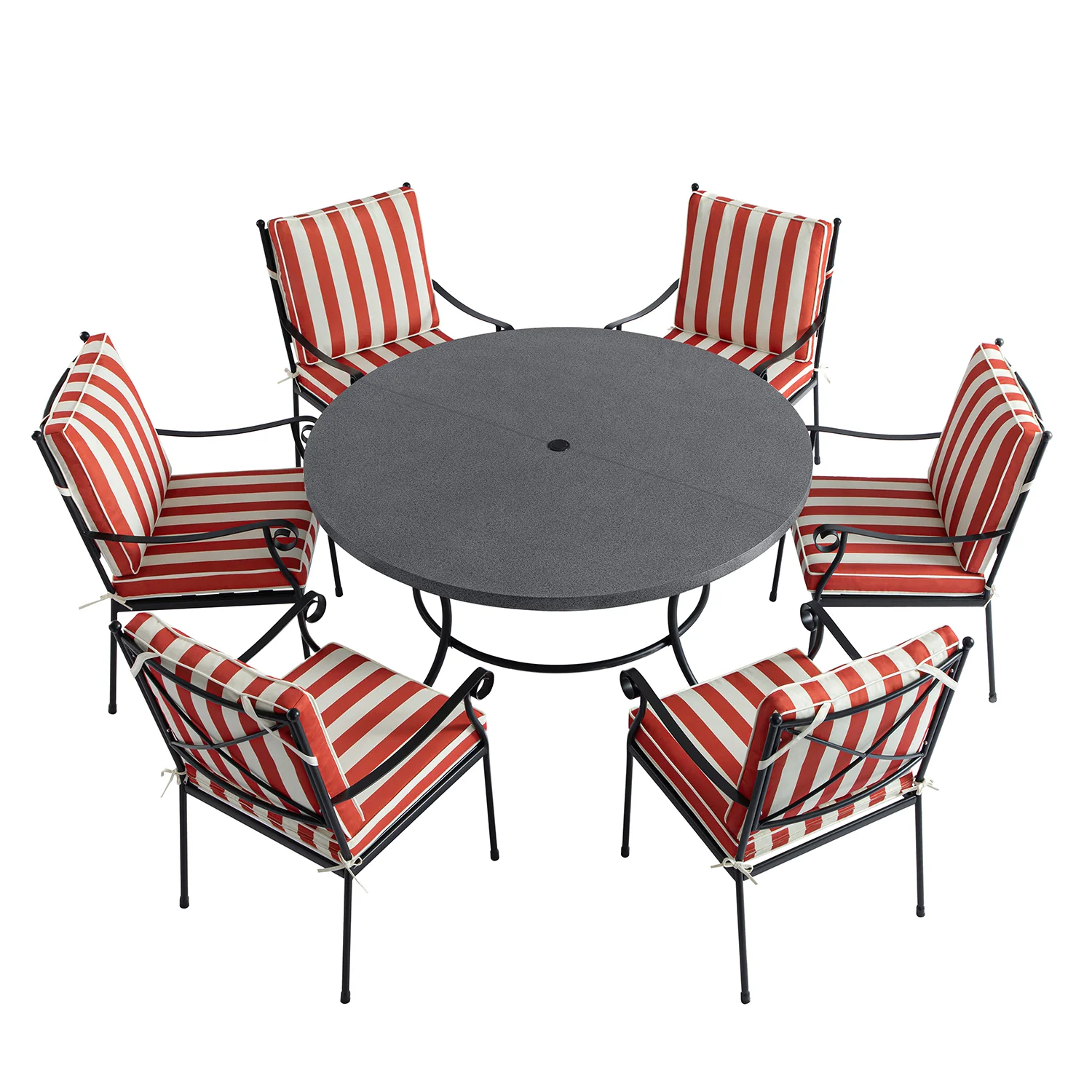 Haymes Indoor and Outdoor Metal 6-Seater Round Dining Set, Scarlet Stripe - Image 12