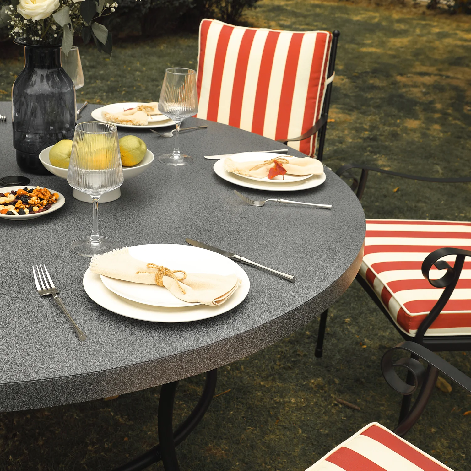 Haymes Indoor and Outdoor Metal 6-Seater Round Dining Set, Scarlet Stripe - Image 4
