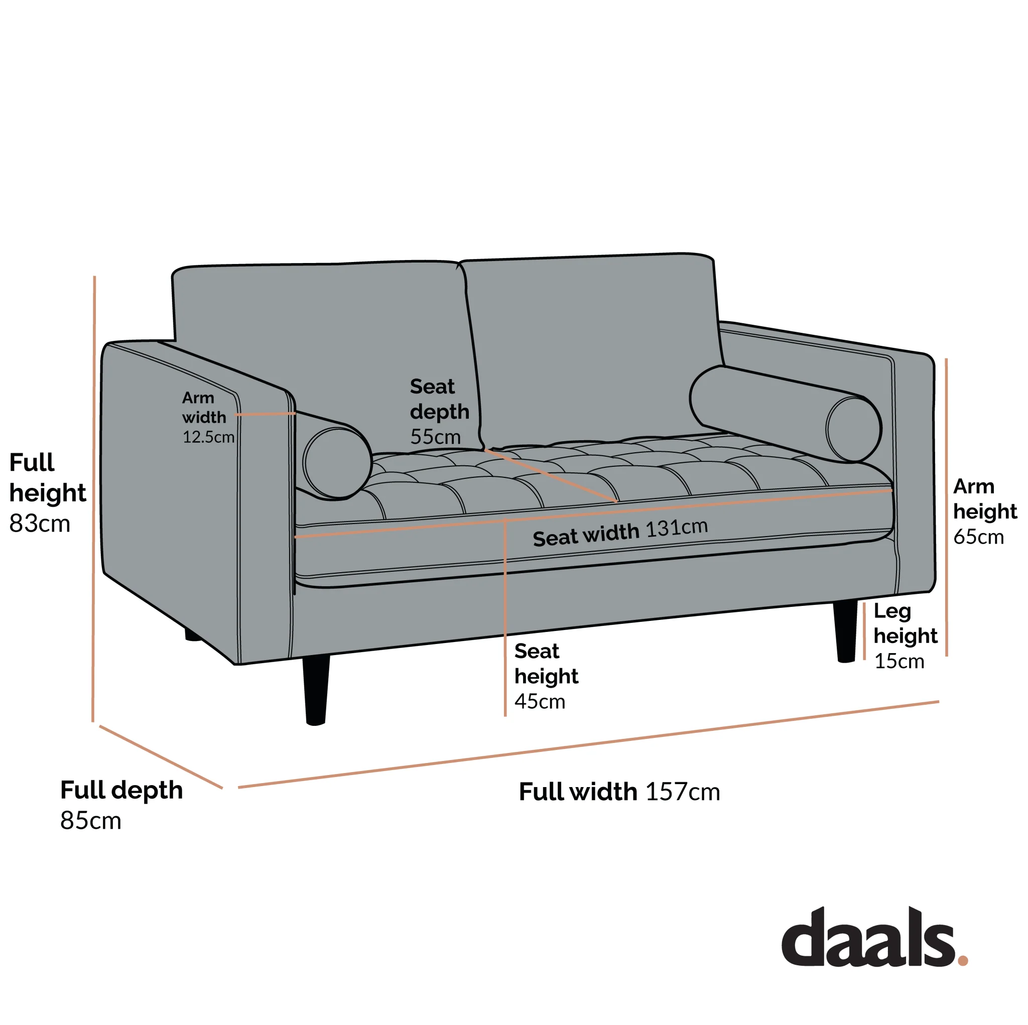 Henrietta 2-Seater Sofa, Spiced Honey Chenille - Image 9