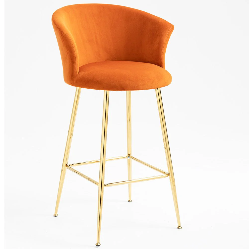 Kylie Set of 2 Orange Velvet Bar Stools - Image 3