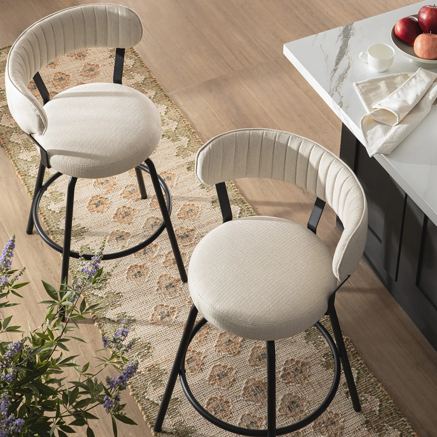 Lotte Set of 2 Swivel Counter Stools, Ivory Weave - Image 3