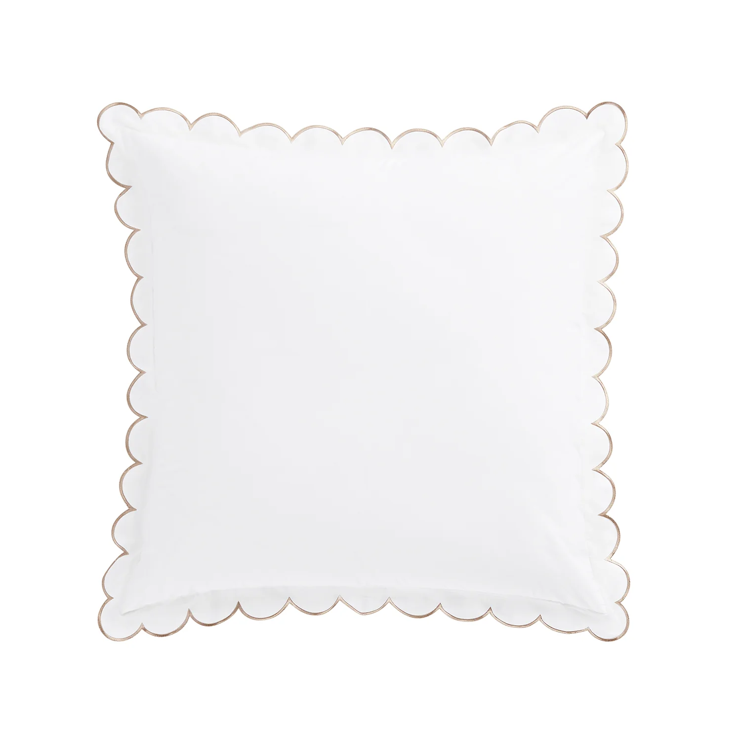 Margot Taupe Embroidered Scallop 300 Thread Count Cotton Percale Continental Square Pillowcases - Pair