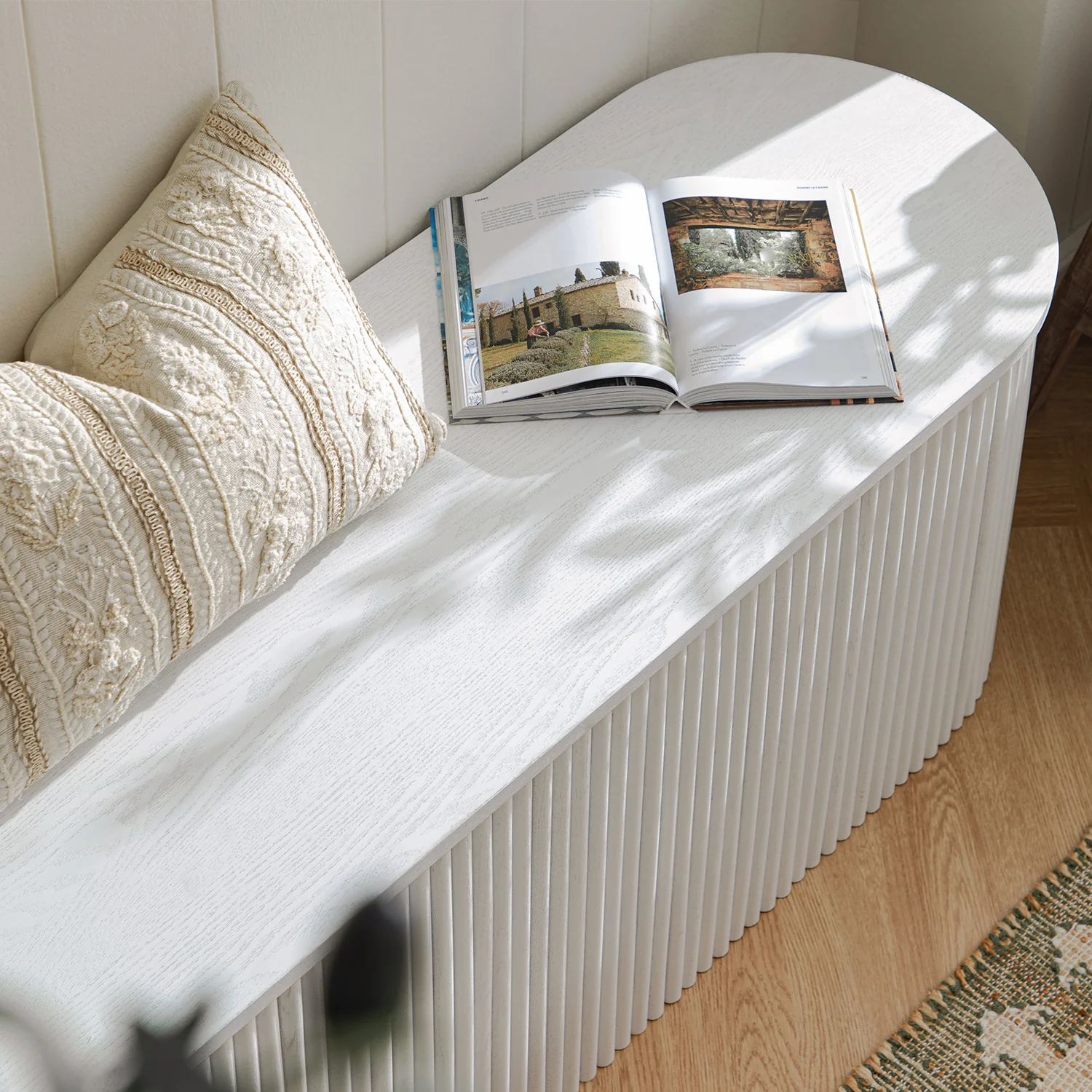 Maru Storage Ottoman Bench, Washed White - Image 5
