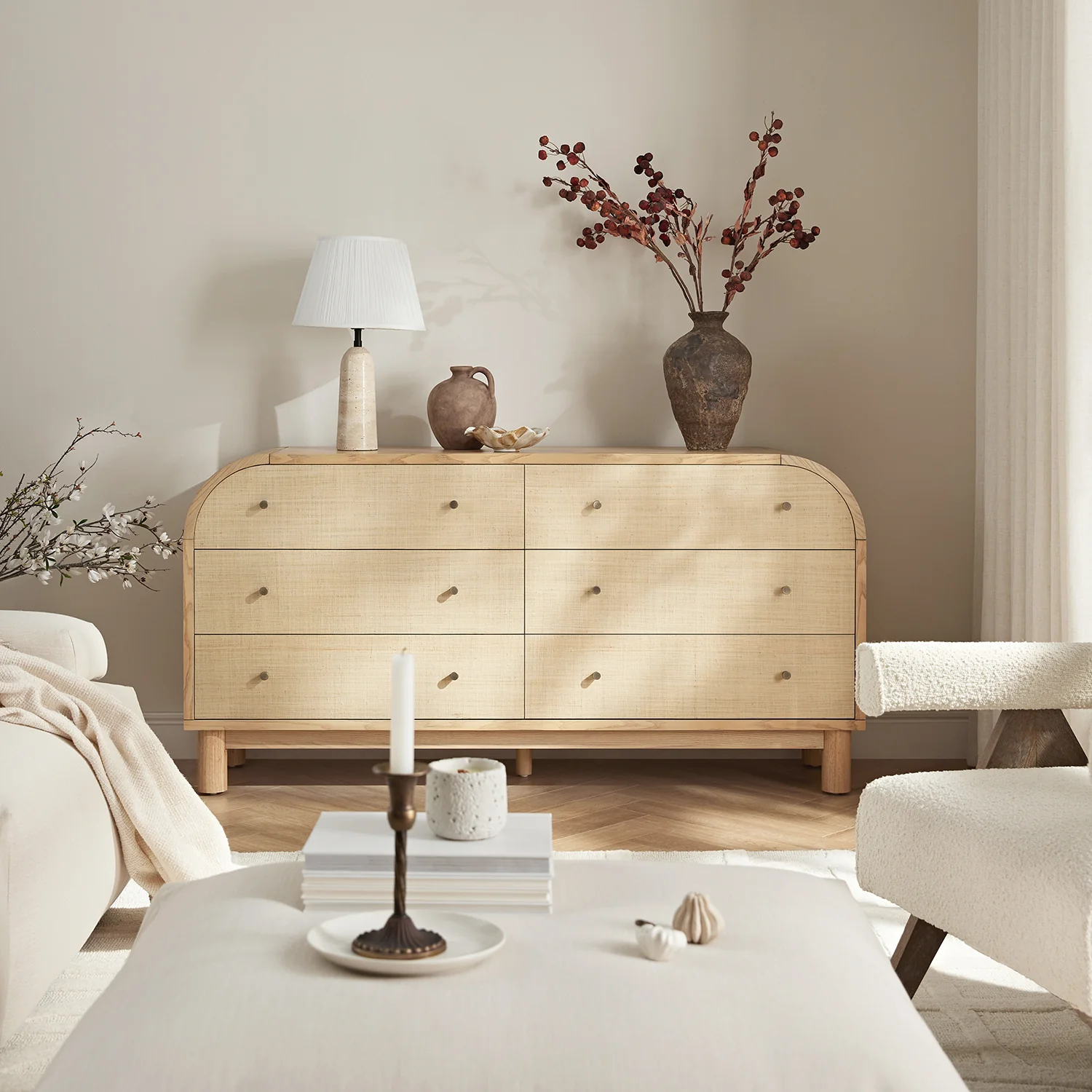 Maude Chest of 6 Drawers, Natural Ash with Raffia - Image 2