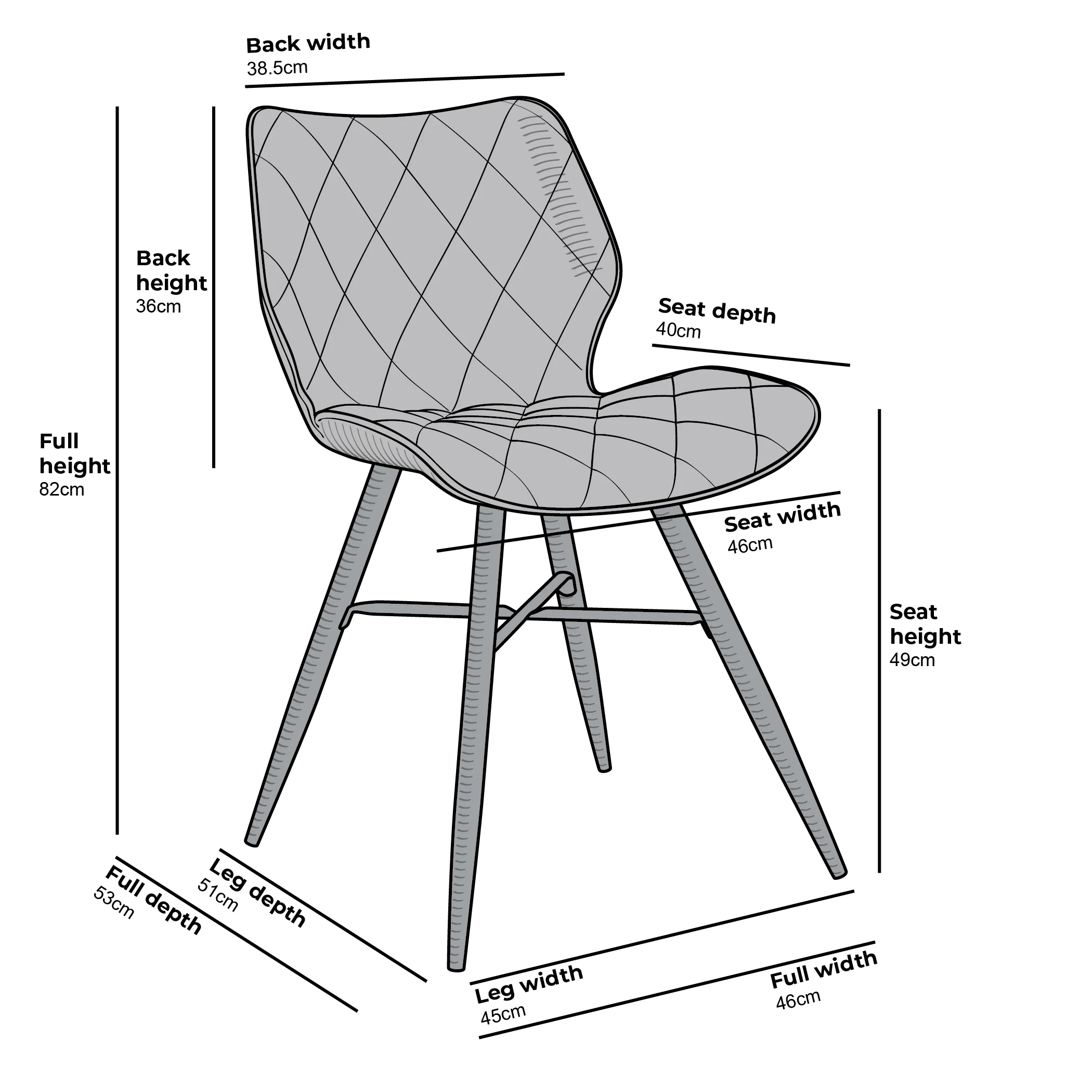 Set of 2 Ampney Velvet Diamond Stitch Dining Chairs with Metal Legs (Blue Velvet) - Image 7