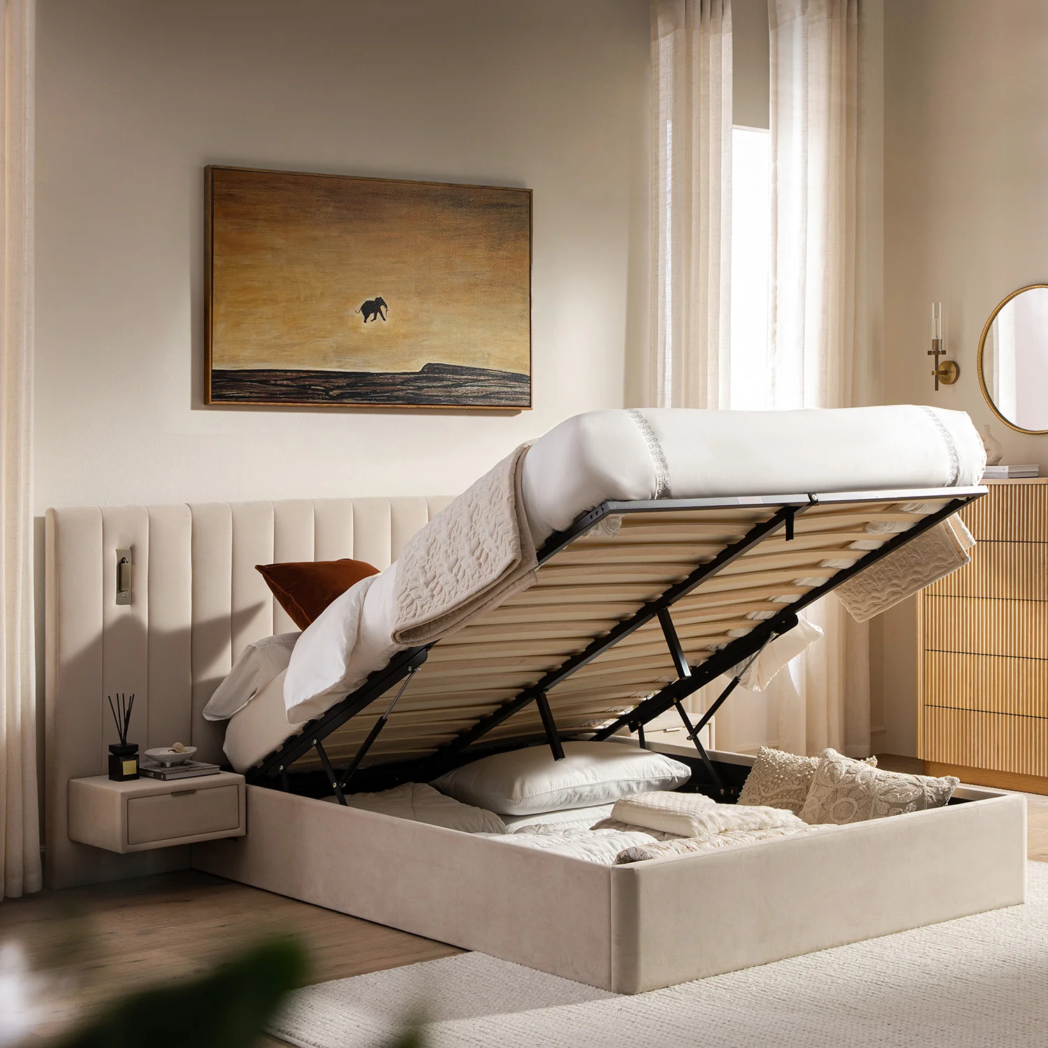 Tremezzo Oversized Ottoman Storage Bed, Champagne Velvet - Image 4